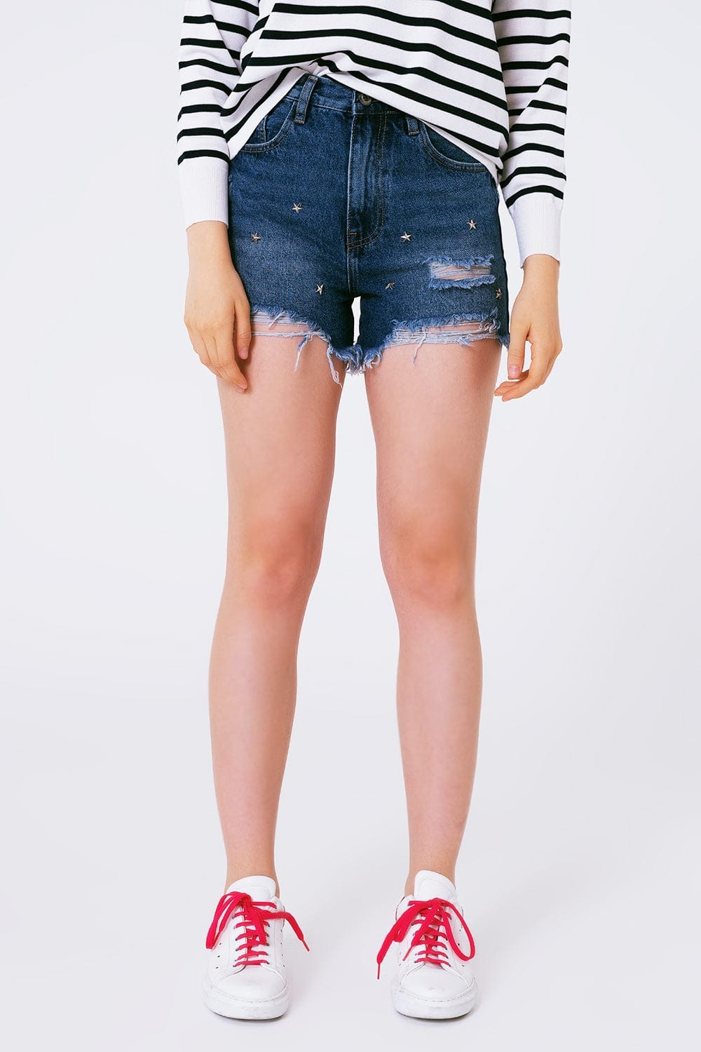 Q2 Women's Shorts Star Stud Embellishment Denim Shorts