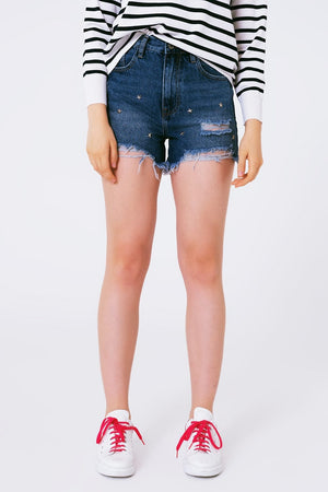 Q2 Women's Shorts Star Stud Embellishment Denim Shorts