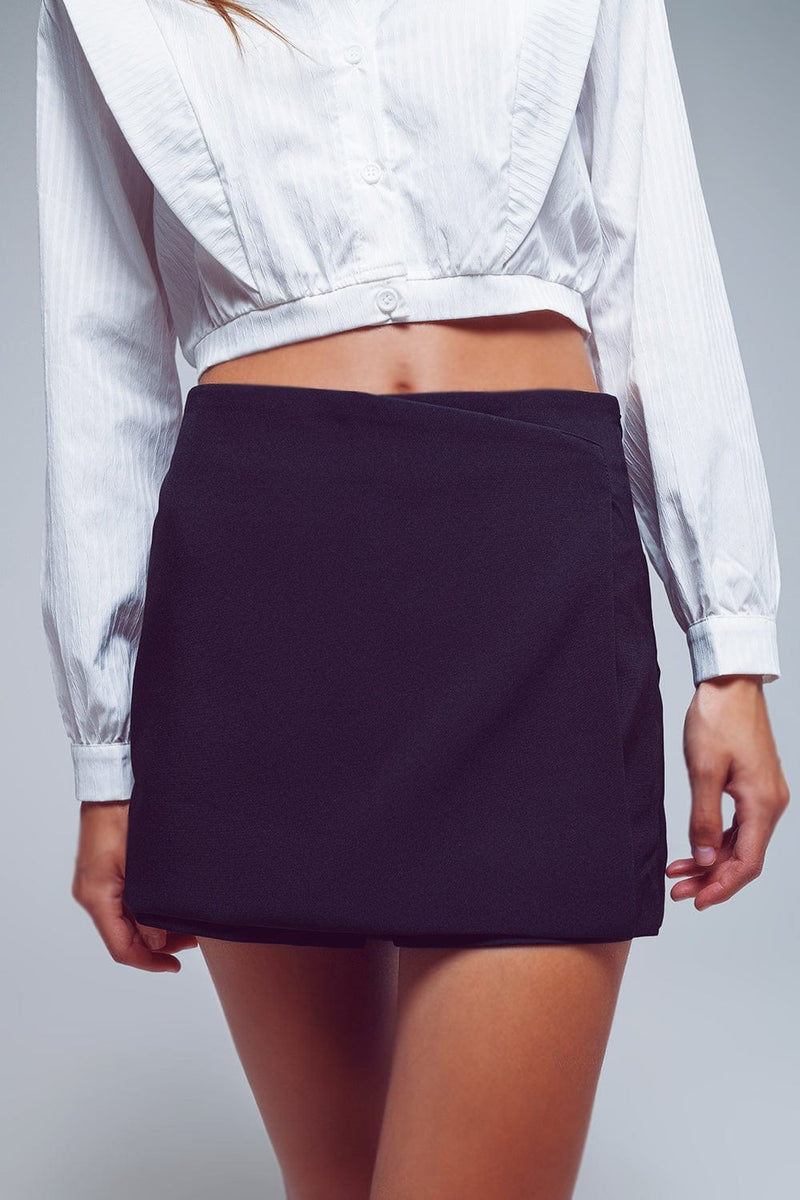 Q2 Women's Shorts Wrap Mini Skort In Black