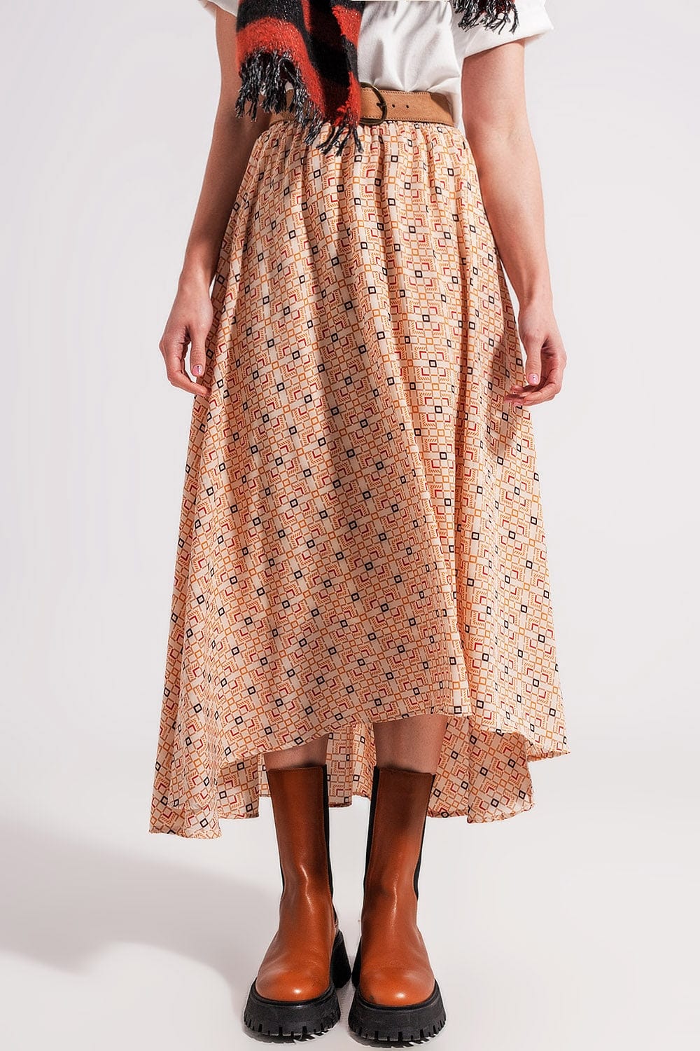 Q2 Women's Skirt 90s Midi Skirt in Geo Print