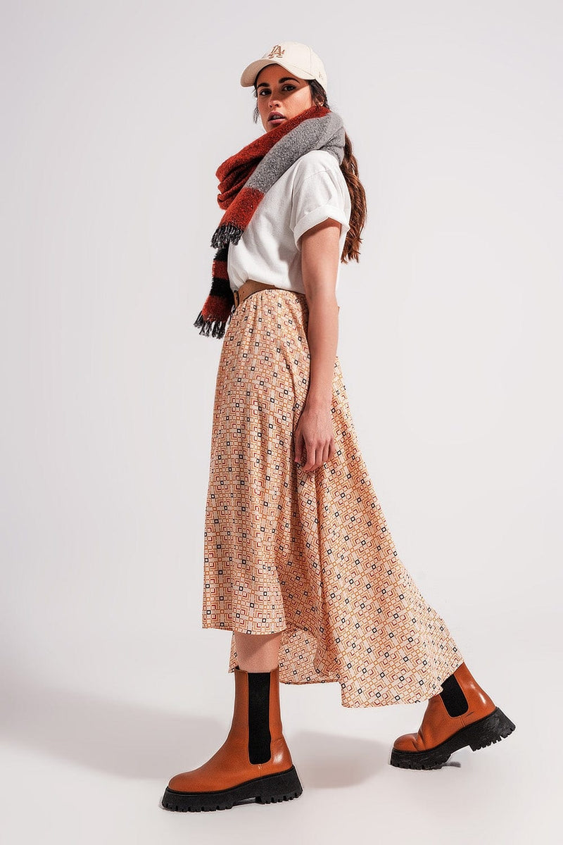 Q2 Women's Skirt 90s Midi Skirt in Geo Print