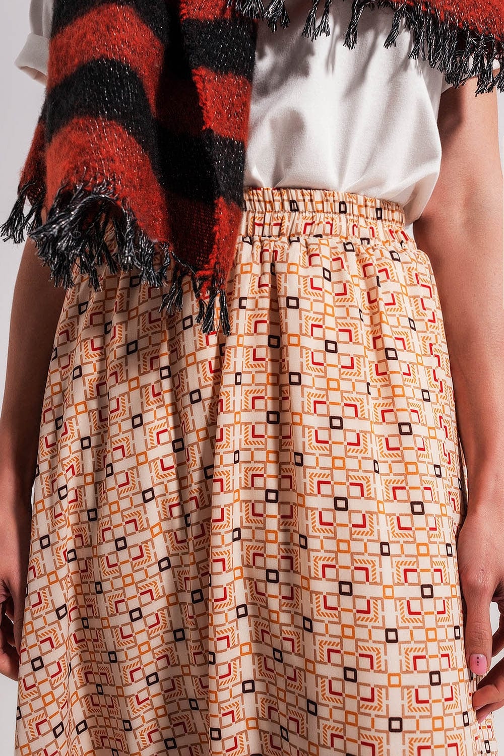Q2 Women's Skirt 90s Midi Skirt in Geo Print
