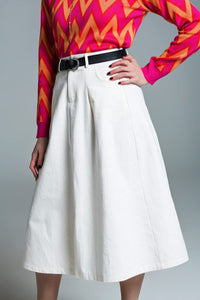 Q2 Women's Skirt A Line Midi White Skirt With Pockets In White
