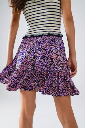 Q2 Women's Skirt Animal Print Purple Mini Skirt With Ruffle