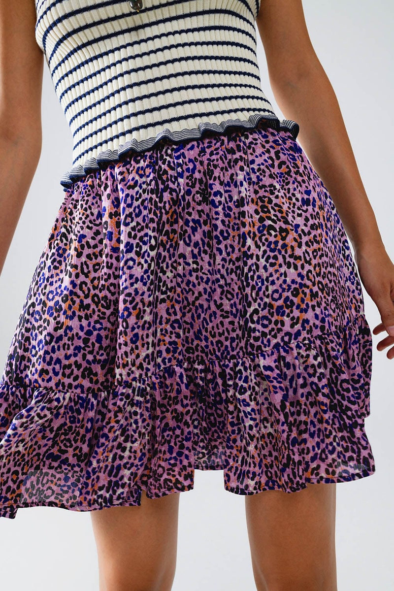 Q2 Women's Skirt Animal Print Purple Mini Skirt With Ruffle