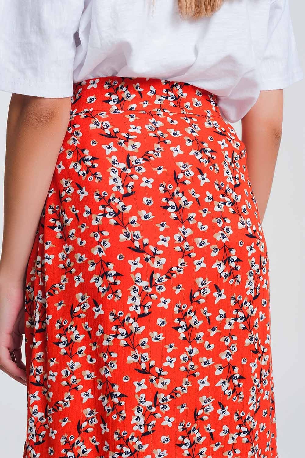 Q2 Women's Skirt Asymetric wrap printed red skirt