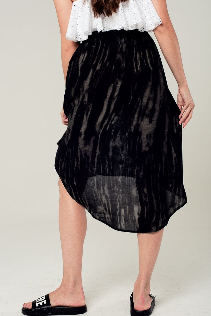 Q2 Women's Skirt Asymmetric hem skirt in black and gray print
