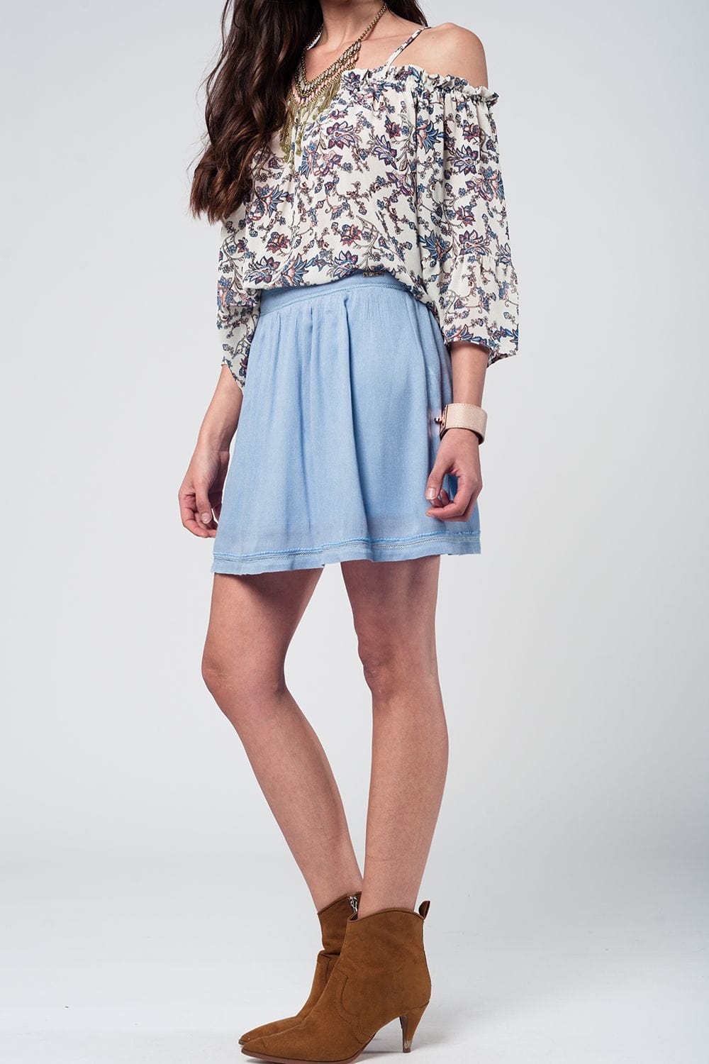 Q2 Women's Skirt Aztec blue mini skirt