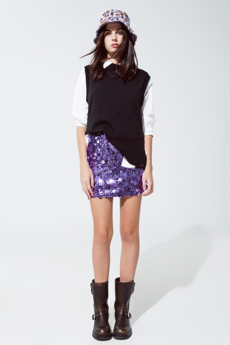 Q2 Women's Skirt Big Sequin Mini Skirt In Purple