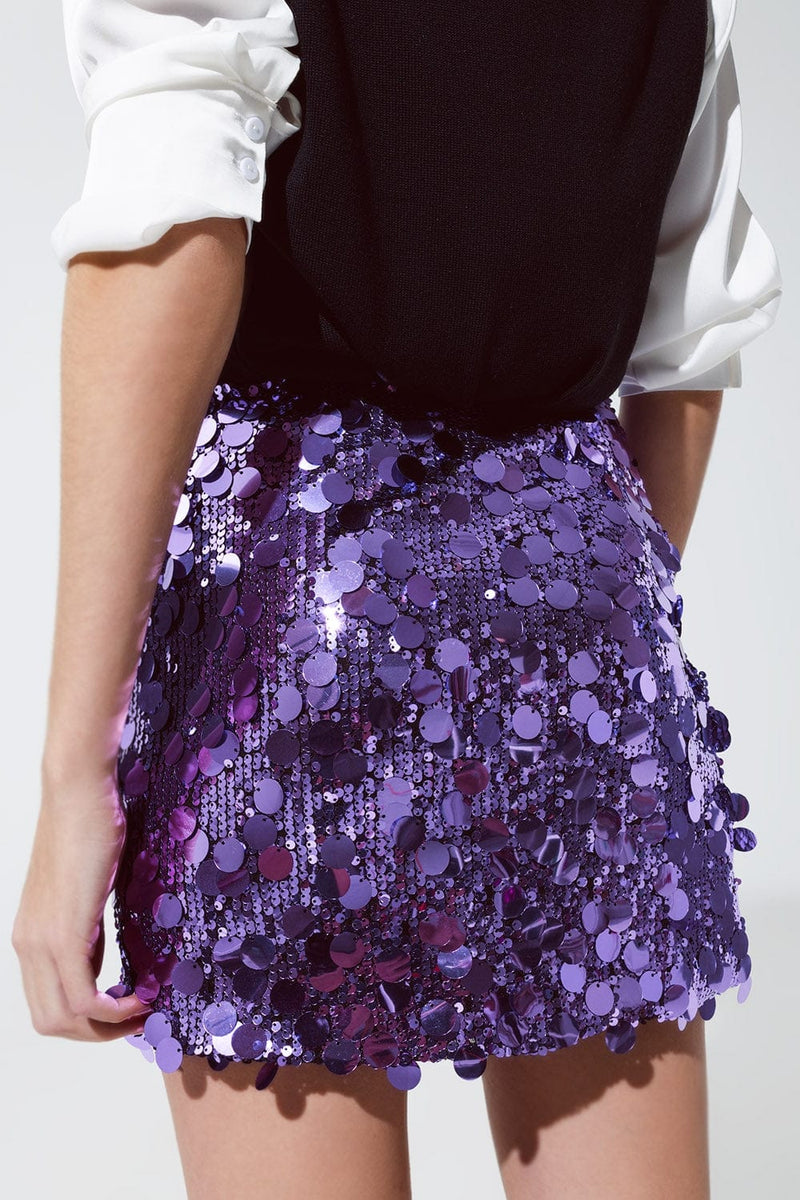 Q2 Women's Skirt Big Sequin Mini Skirt In Purple