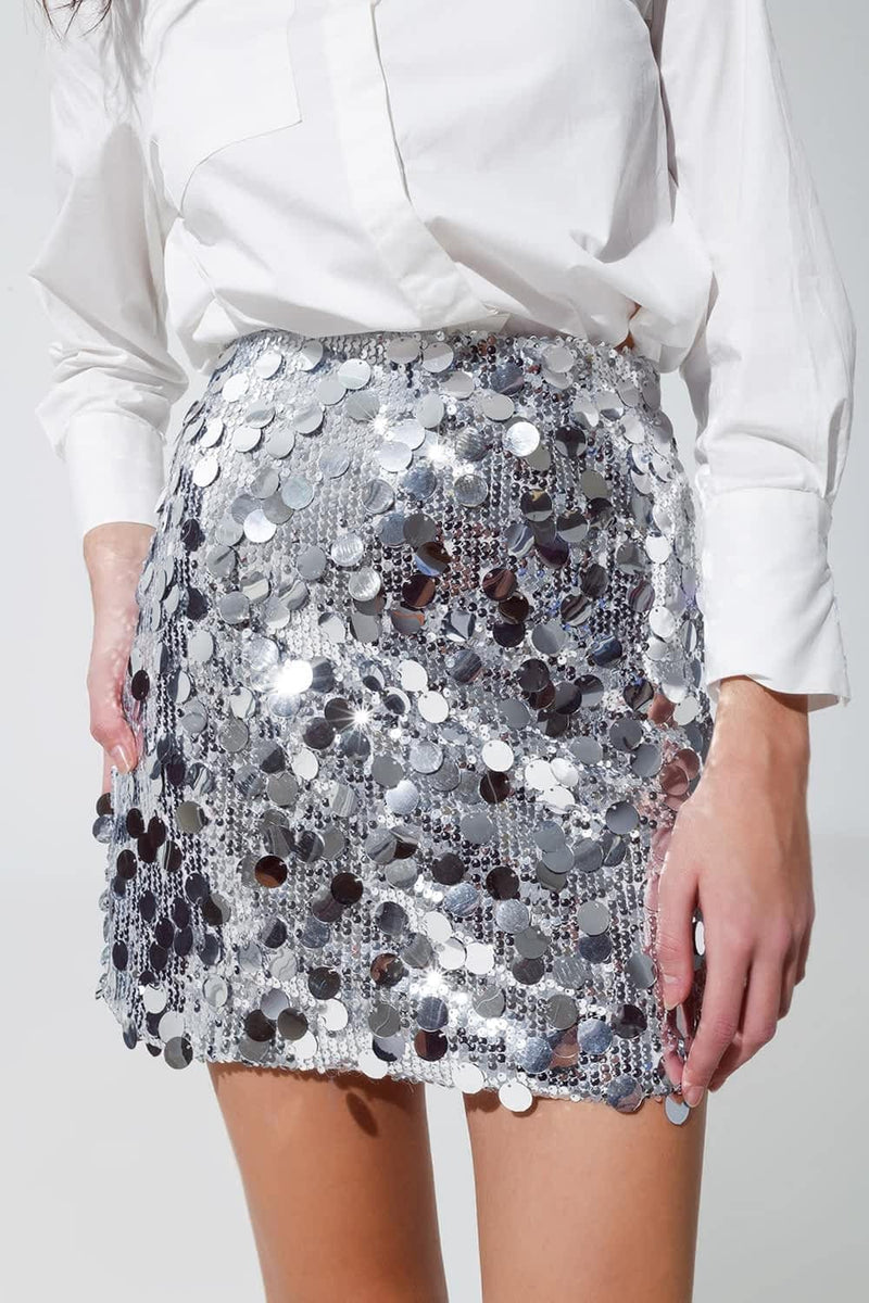 Q2 Women's Skirt Big Sequin Mini Skirt In Silver