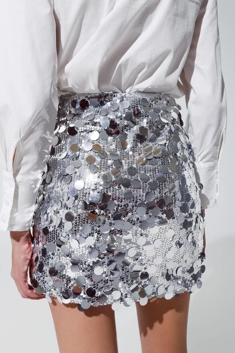 Q2 Women's Skirt Big Sequin Mini Skirt In Silver