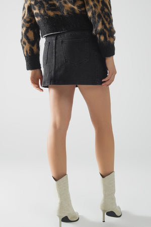 Q2 Women's Skirt Black Denim Miniskirt With Cargo Pockets