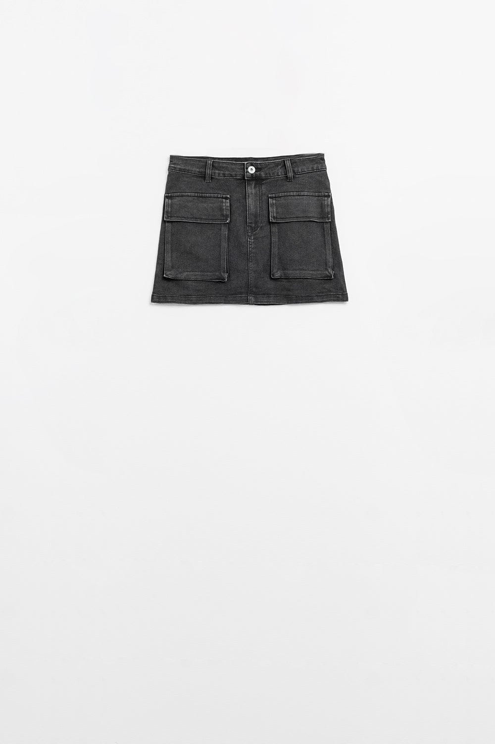 Q2 Women's Skirt Black Denim Miniskirt With Cargo Pockets