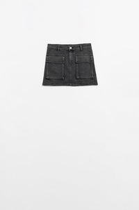 Q2 Women's Skirt Black Denim Miniskirt With Cargo Pockets