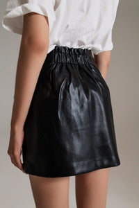 Q2 Women's Skirt Black Faux Leather Mini Skirt With Bow On The Side