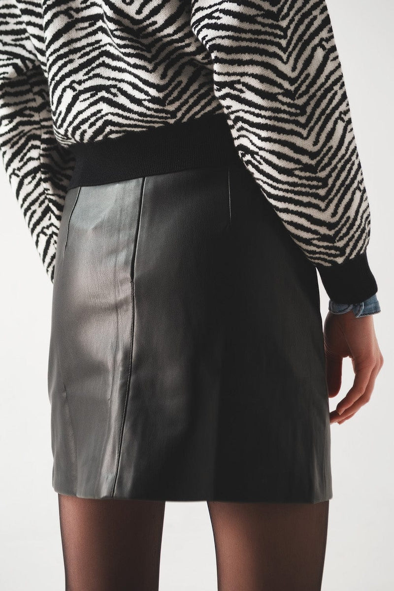 Q2 Women's Skirt Black Leather Effect Miniskirt