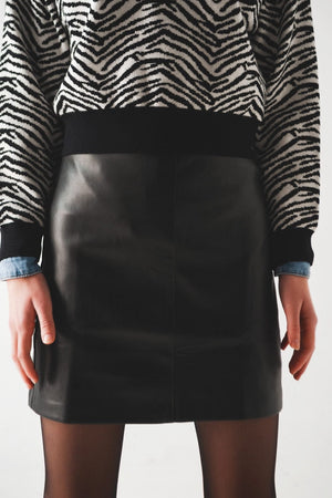 Q2 Women's Skirt Black Leather Effect Miniskirt