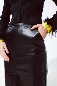 Q2 Women's Skirt Black Leatherette Pencil Cut Skirt