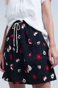 Q2 Women's Skirt Black mini skirt with floral pattern