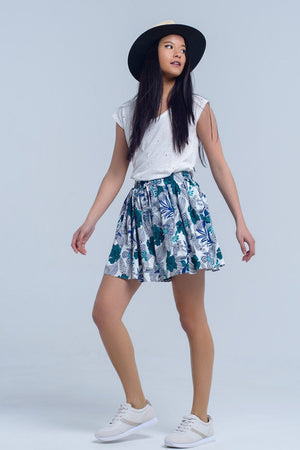 Q2 Women's Skirt Blue mini skorts with floral print