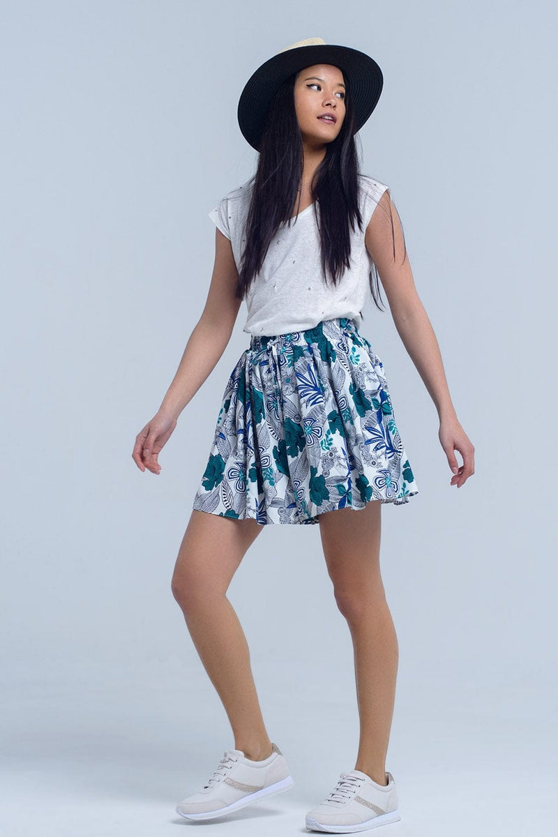 Q2 Women's Skirt Blue mini skorts with floral print