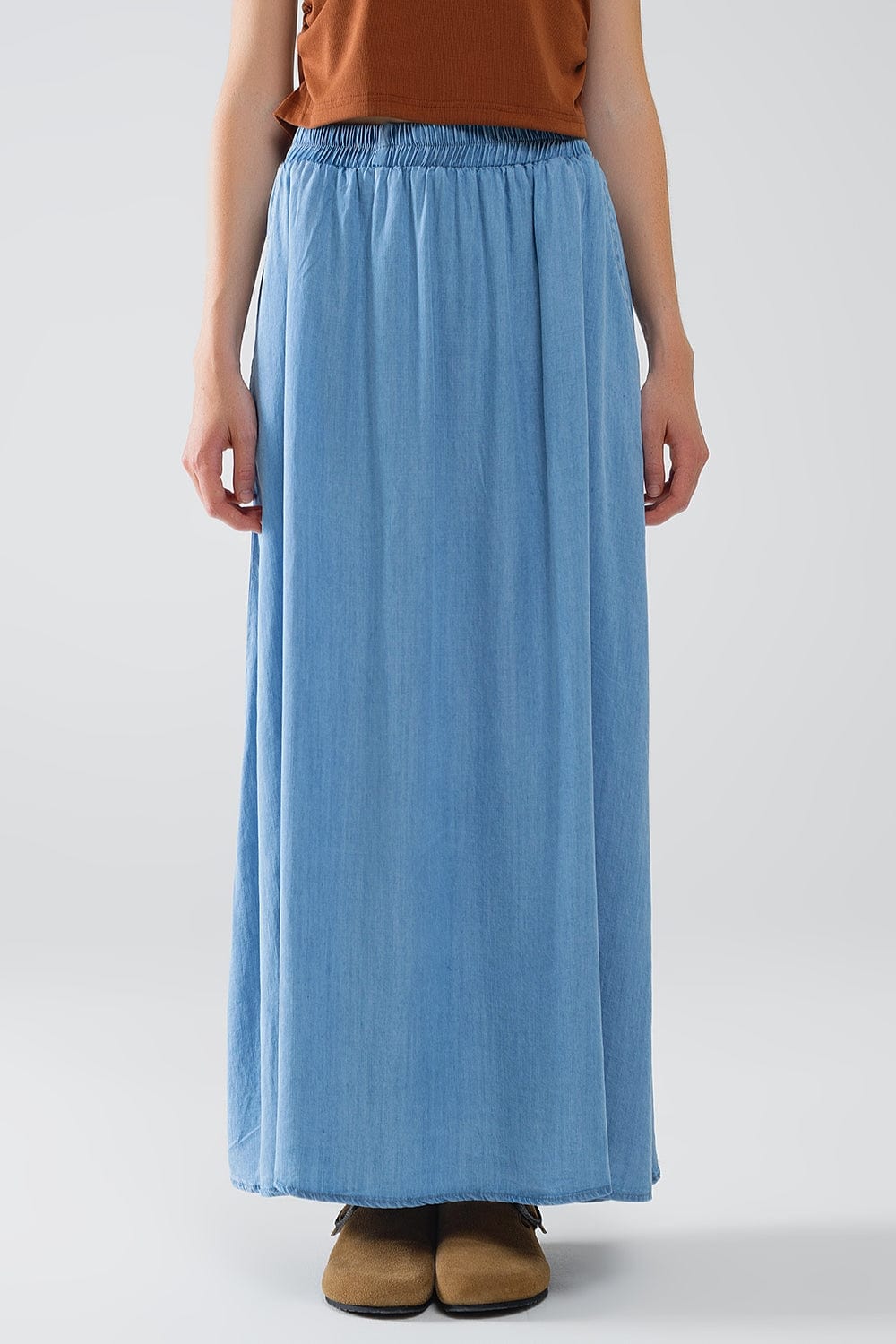 Q2 Women's Skirt Blue Tencel Denim-Styled Maxi Skirt