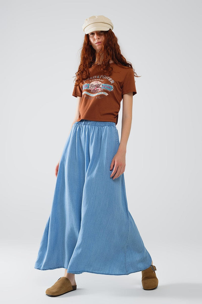 Q2 Women's Skirt Blue Tencel Denim-Styled Maxi Skirt