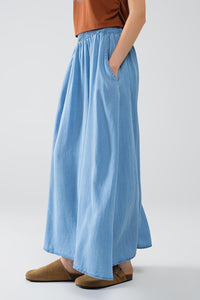 Q2 Women's Skirt Blue Tencel Denim-Styled Maxi Skirt