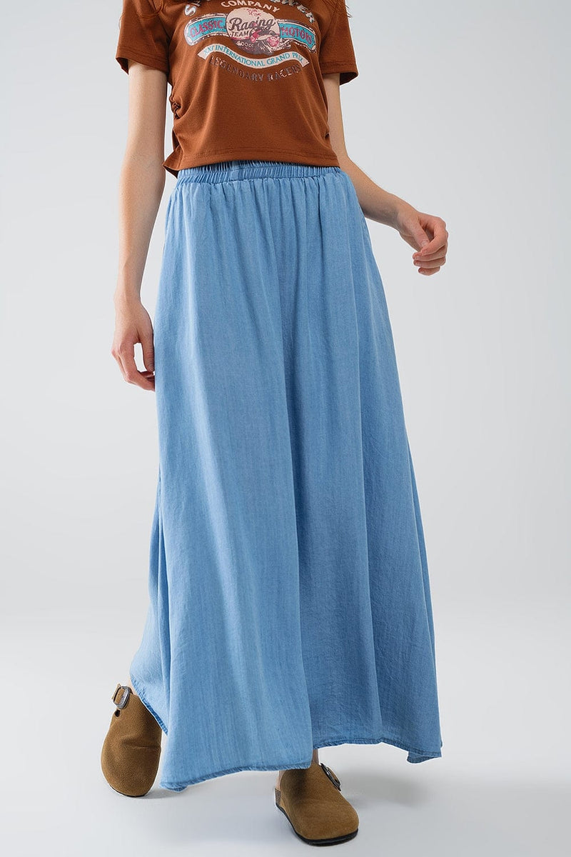 Q2 Women's Skirt Blue Tencel Denim-Styled Maxi Skirt