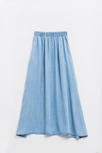 Q2 Women's Skirt Blue Tencel Denim-Styled Maxi Skirt