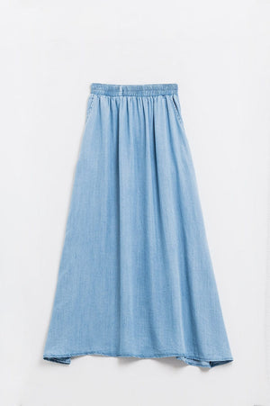 Q2 Women's Skirt Blue Tencel Denim-Styled Maxi Skirt