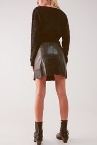 Q2 Women's Skirt Button Through Mini Skirt in Black