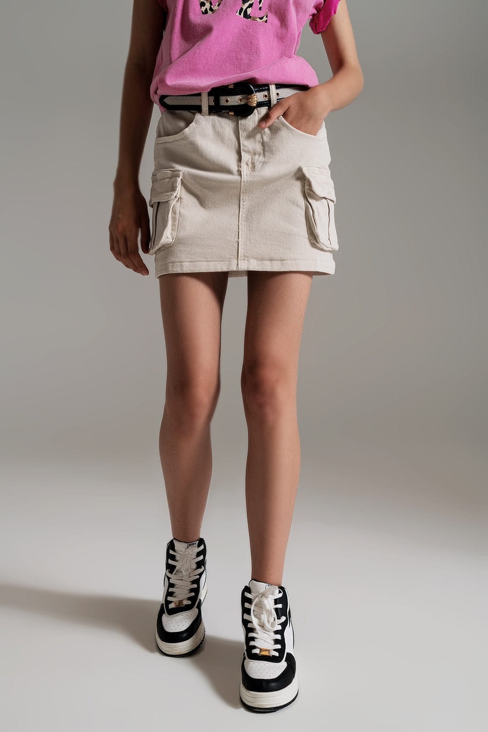 Q2 Women's Skirt Cargo Mini Skirt In Beige