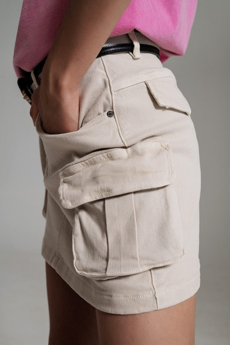 Q2 Women's Skirt Cargo Mini Skirt In Beige