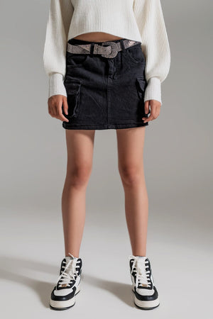 Q2 Women's Skirt Cargo Mini Skirt In Black