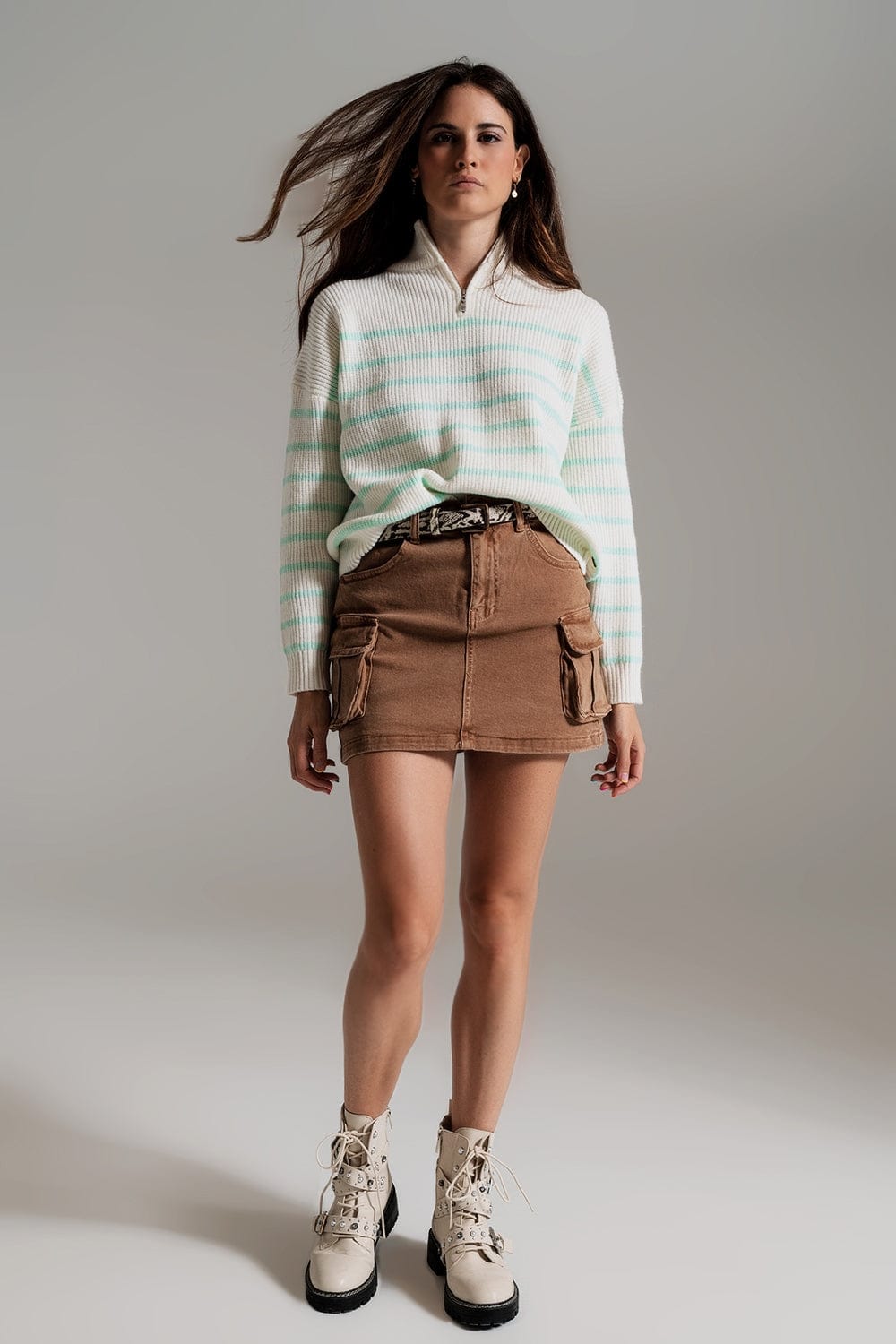 Q2 Women's Skirt Cargo Mini Skirt In Camel