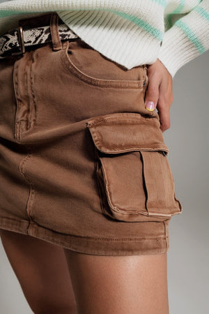 Q2 Women's Skirt Cargo Mini Skirt In Camel