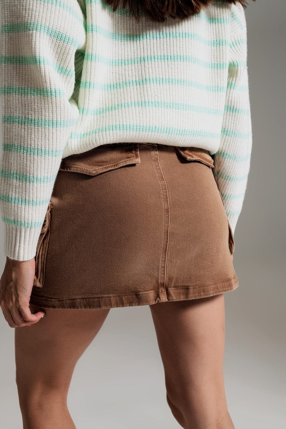 Q2 Women's Skirt Cargo Mini Skirt In Camel