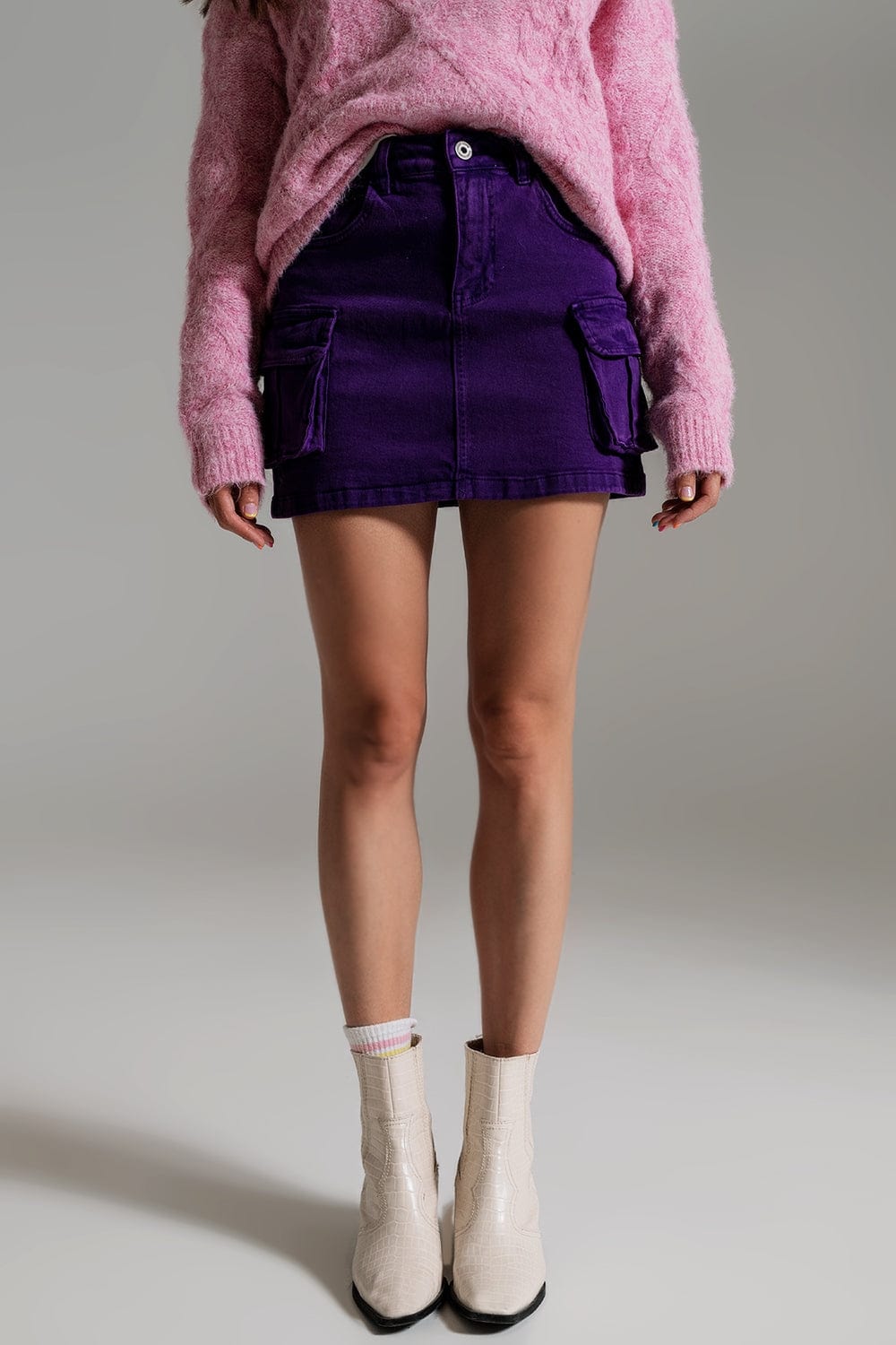 Q2 Women's Skirt Cargo Mini Skirt In Purple