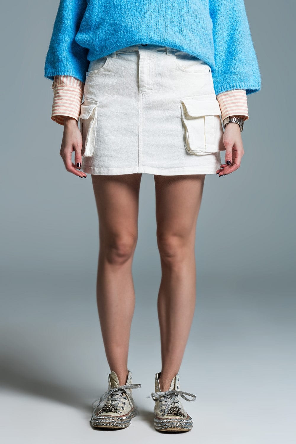 Q2 Women's Skirt Cargo Mini Skirt In White