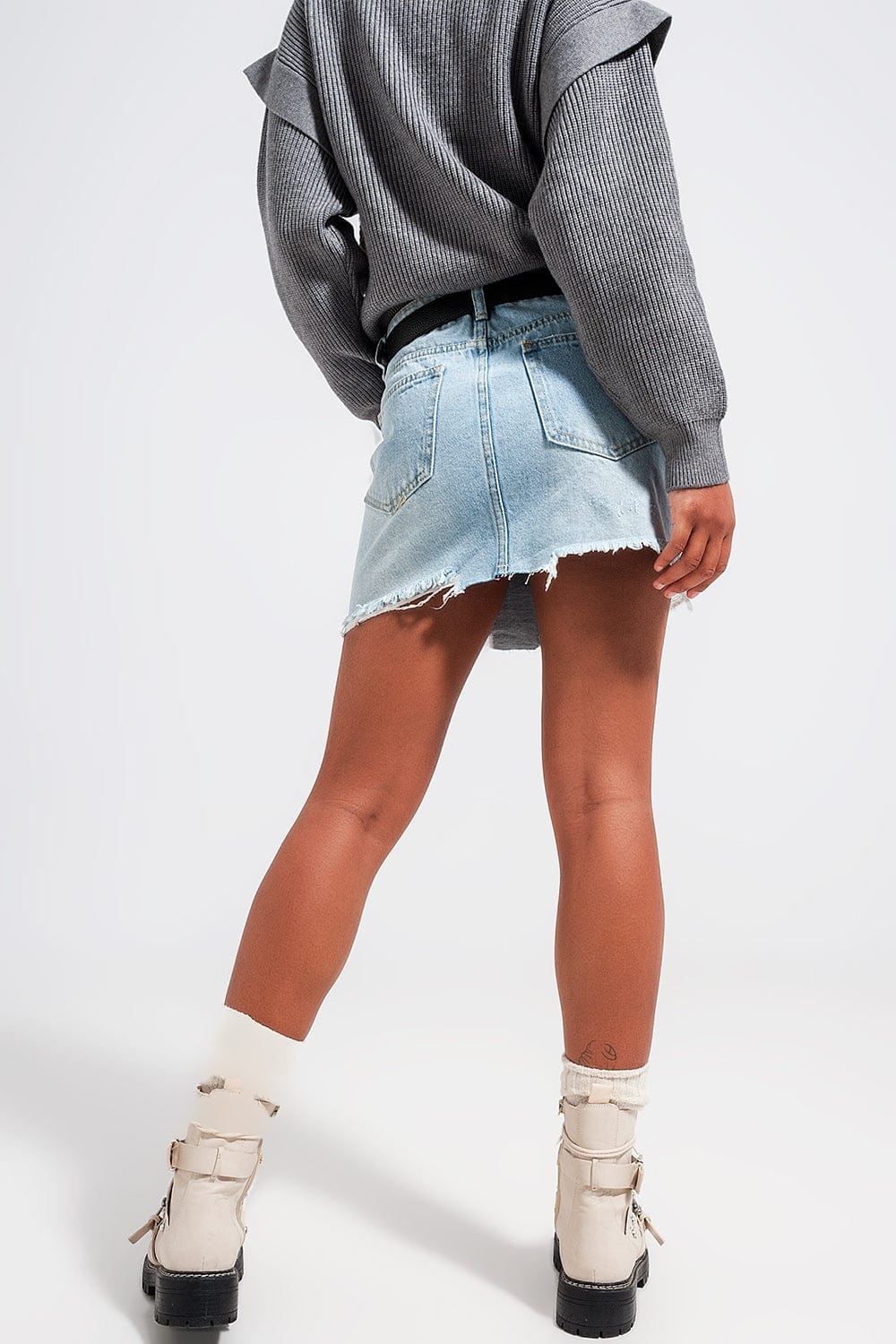 Q2 Women's Skirt Denim Button Through Mini Skirt in Light Blue