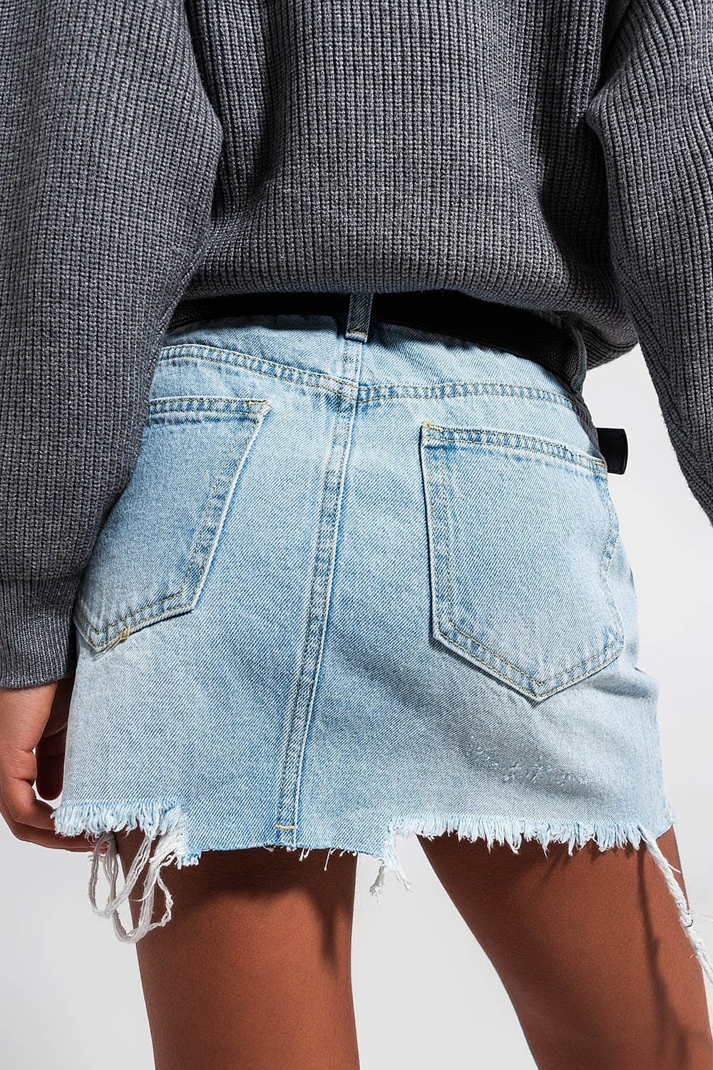Q2 Women's Skirt Denim Button Through Mini Skirt in Light Blue