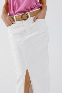 Q2 Women's Skirt Denim  Maxi Skirt With Split In The Front In White