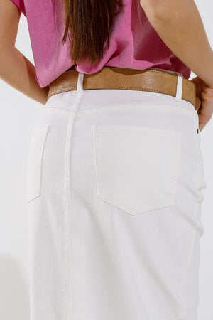 Q2 Women's Skirt Denim  Maxi Skirt With Split In The Front In White