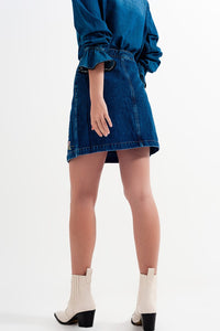 Q2 Women's Skirt Denim Skirt with Flower Embroidery and Front Buttons