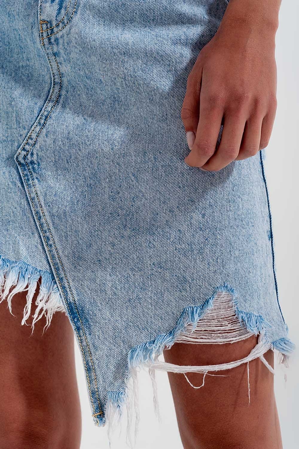Q2 Women's Skirt Distressed Denim Skirt in Bleach Wash