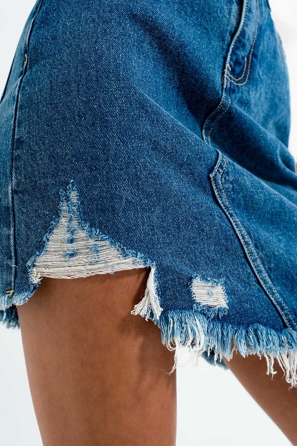 Q2 Women's Skirt Distressed Denim Skirt in Dark Wash