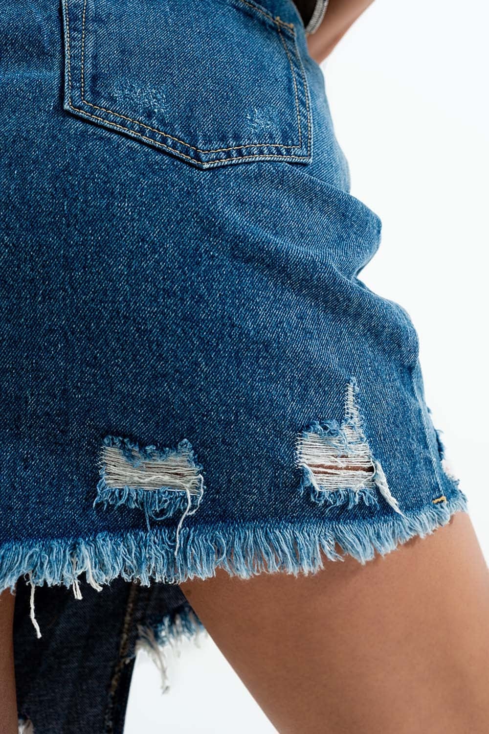 Q2 Women's Skirt Distressed Denim Skirt in Dark Wash