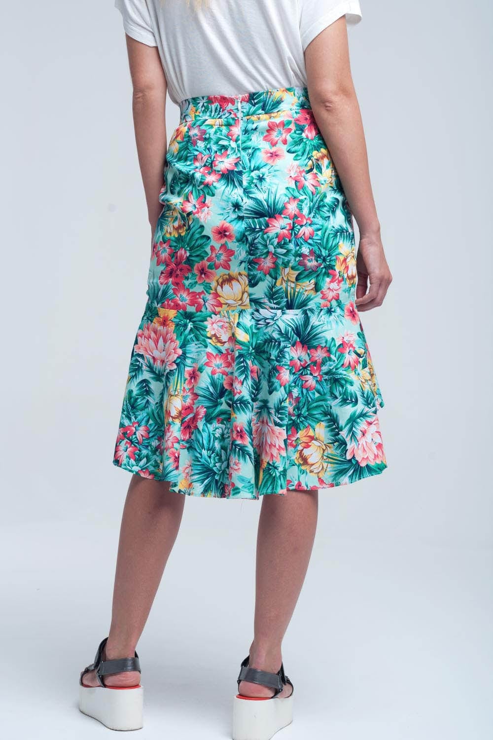 Q2 Women's Skirt Floral asymmetrical green skirt